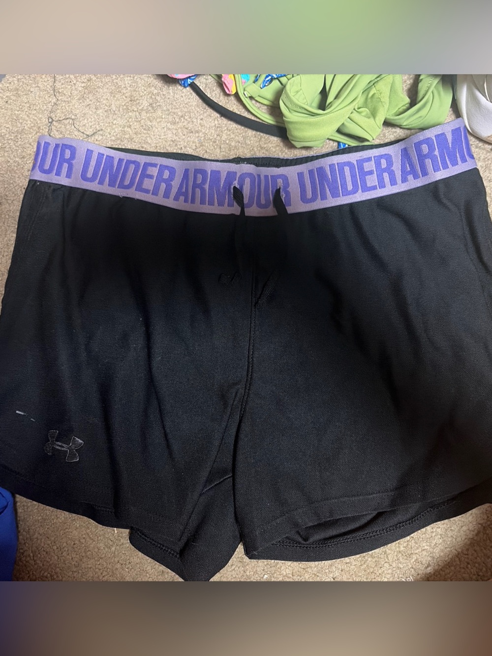 Under Armour Black Compression Shorts with Purple Branded Waistband